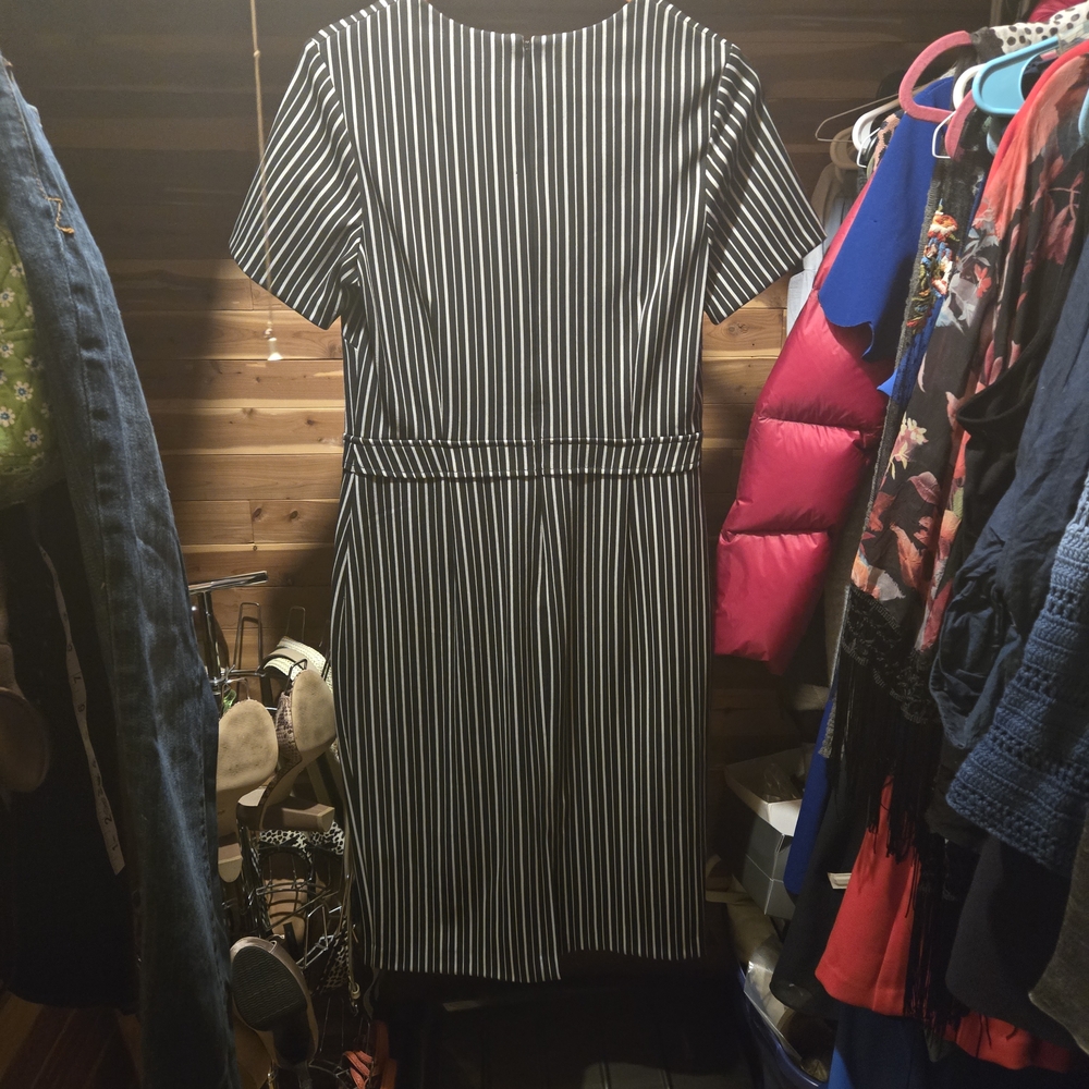 Banana Republic Black and White Striped Midi Dress